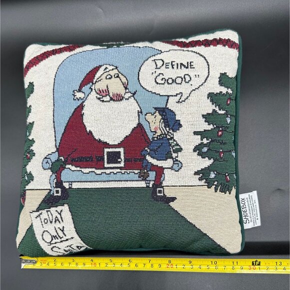 Vintage Hallmark Shoebox Christmas Tapestry Pillow Funny Santa Decor 1990s - Picture 7 of 9